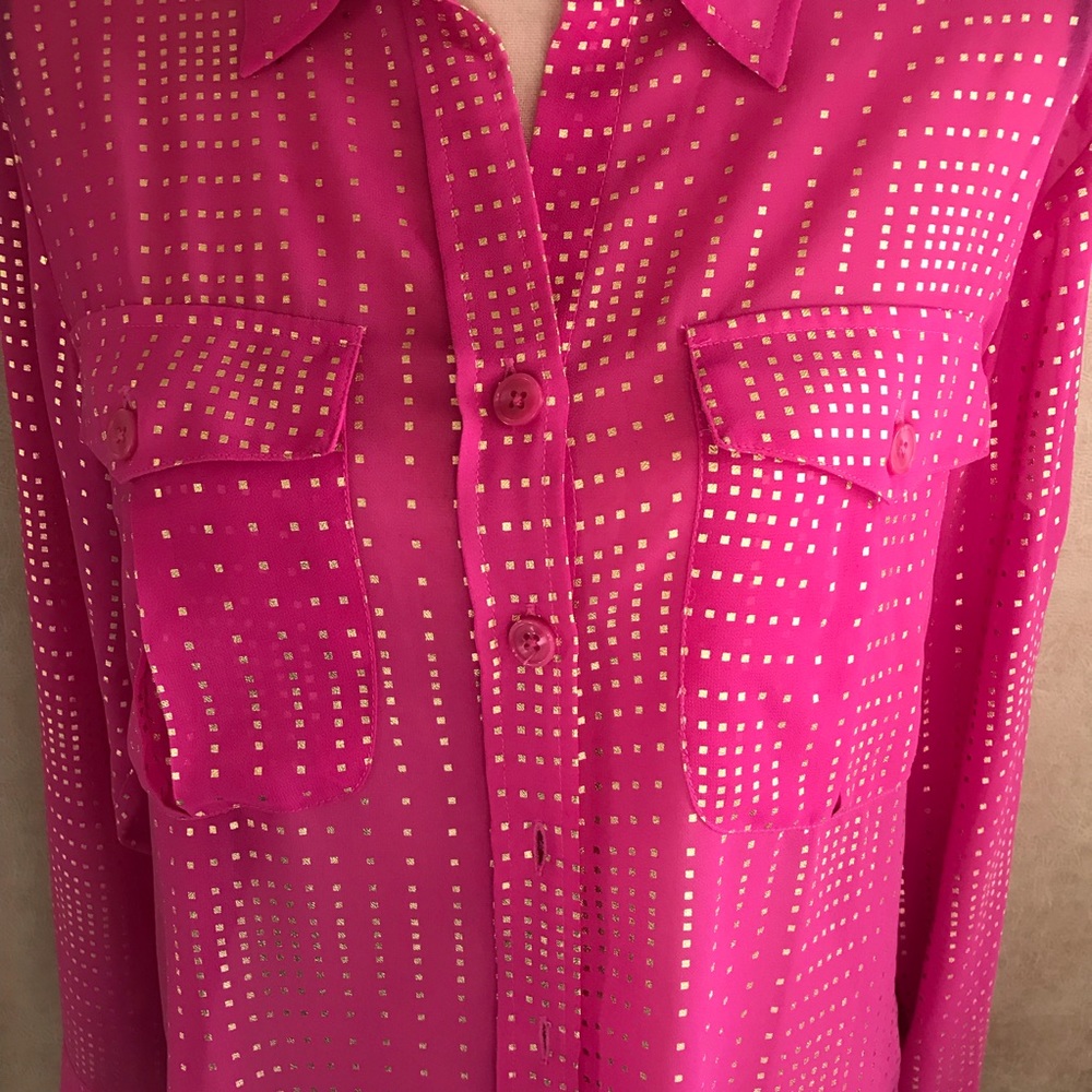 Ellen Tracy Button Down Pink & Gold Shirt Small - Picture 2 of 6